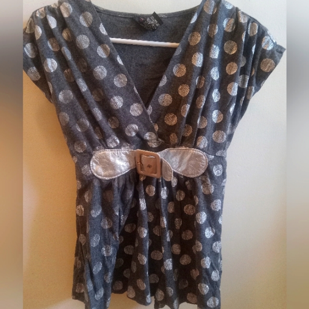 Y2k polka dot belted babydoll top